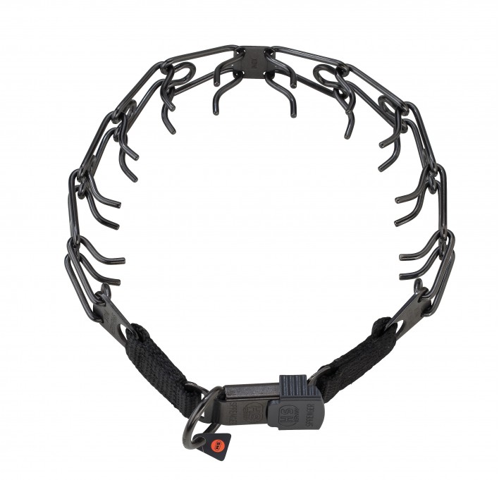 Collar de púas de acero inox. negro HS 52 cm, extendible en 4 cm por cada eslabon adiccional  